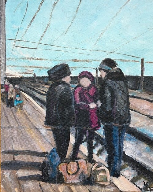 railway station to Borovoye acrylics painting Kazakhstan