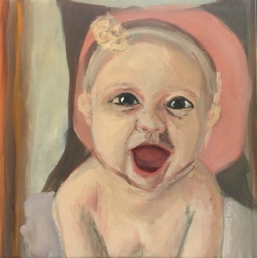 baby grinning portrait infant square acrylics painting